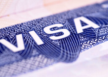 Closeup detail of a US visa document.
